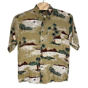 212 NYC‎ Hawaiian Shirt Mens Large Beige Button Up Aloha Tropical Comfort Rayon